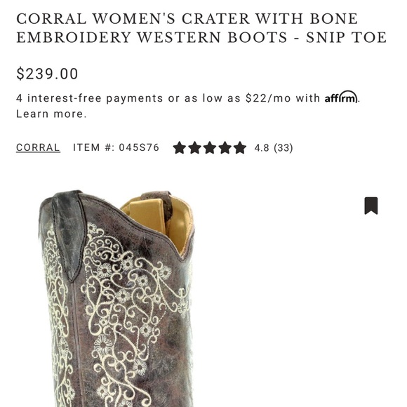 CORRAL Size 7 Embroidered Boot LIKE NEW - Picture 6 of 9